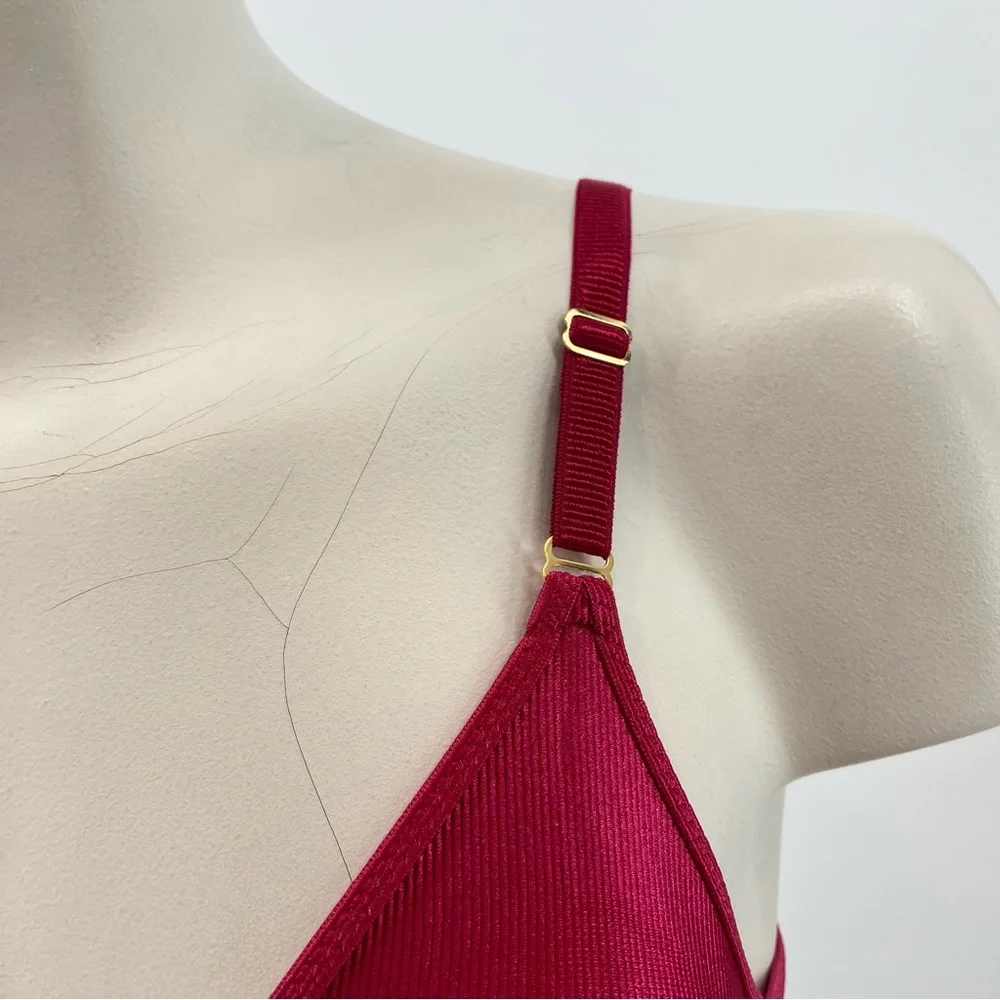 VTG Warner’s Body Beware Bra Red Ribbed Nylon Unlined Undewire Size 36B